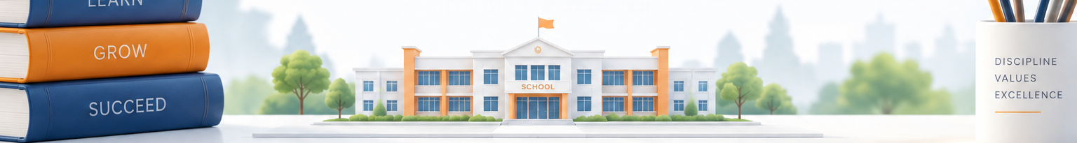 School 3D model, books, and stationery